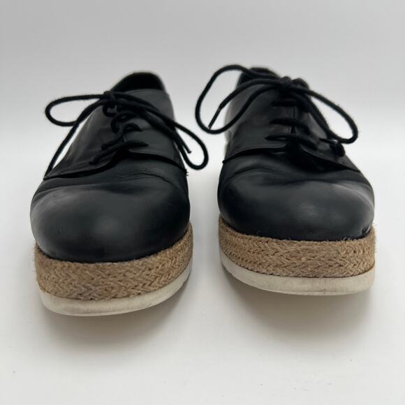 Minelli Lace Up Espidrille Sneaker Oxford EU 39 US 8.5 Black Leather Derby Shoes - Picture 2 of 8